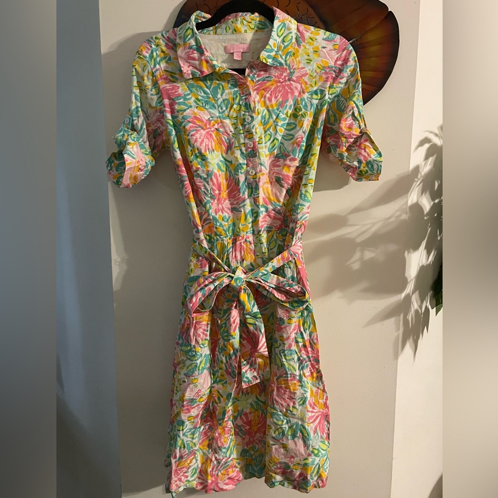 Lillly Pulitzer Floral Shirt Dress w/ Belt SIZE 10